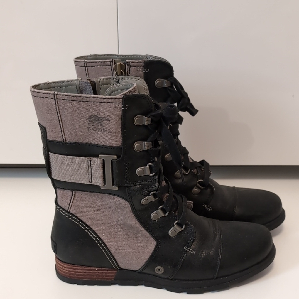 Sorel Black and Gray Major Carly Lace-Up Major Boots Size 9 - Picture 3 of 9